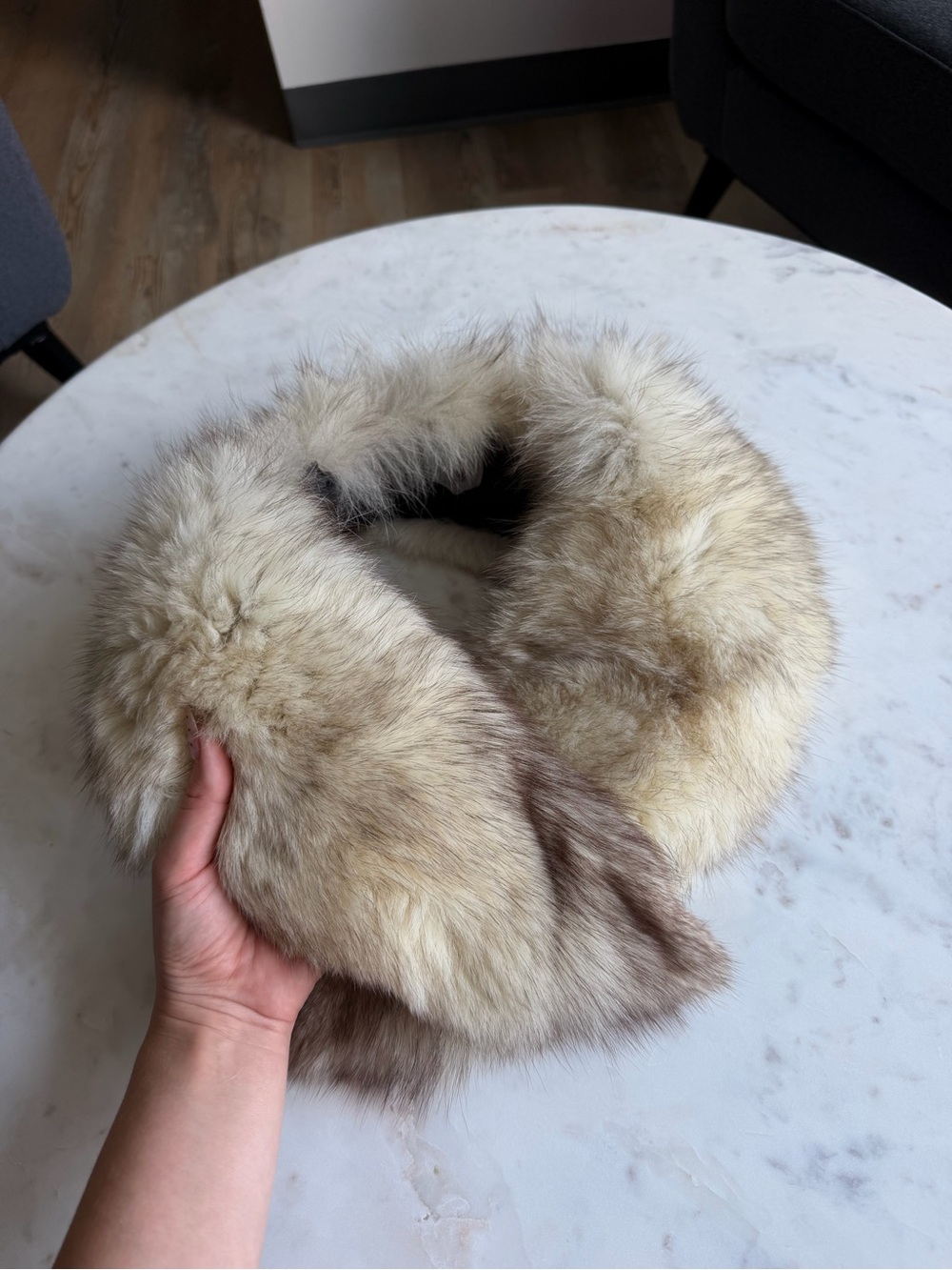 Vintage Genuine Blue Fox Fur Collar Quilted Backing Wedding Shrug Stole